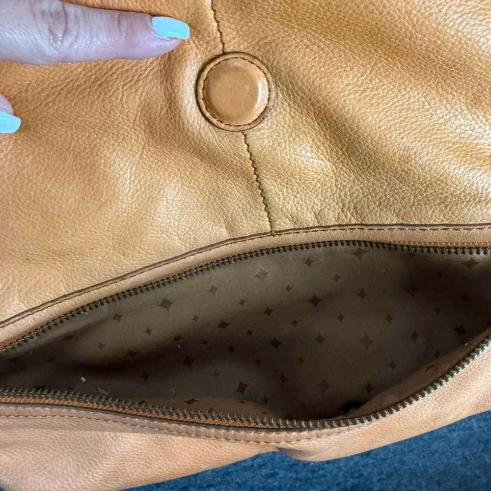 Fossil Leather Crossbody Hobo‎ Shoulder Bag Tan Cognac Boho Slouchy Purse